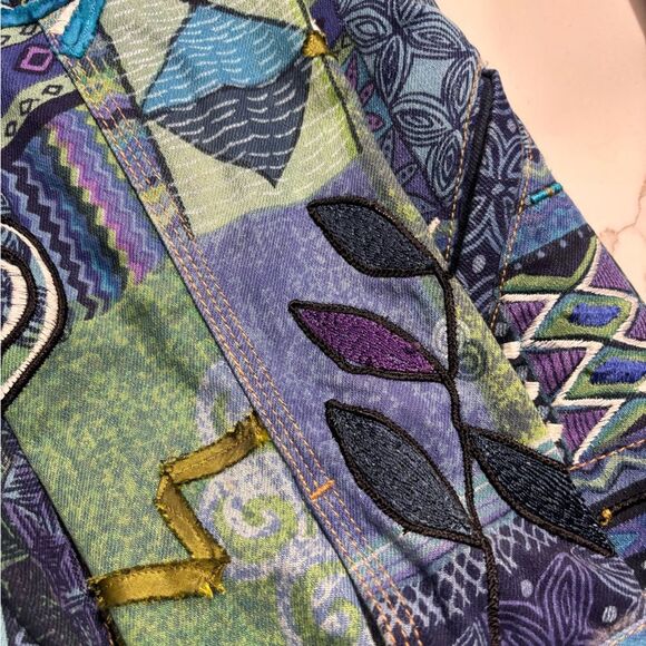 Chico’s | Women’s Mixed Artisan Blue Green Denim Jacket Coat - Picture 14 of 16